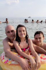Oleh Kovalova with her children Veronica, 11, and Vlad, 15.