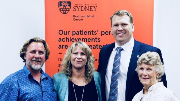 Steven Taylor, his sister and mother at the opening of the Australian Sports Brain Bank.