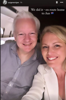 Julian Assange and lawyer Jennifer Robinson en route to Australia. 