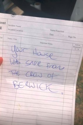 A note found by one of the people affected by the fires.