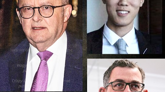 Anthony Albanese, Felix Lee, the menu from the dinner and Daniel Andrews.