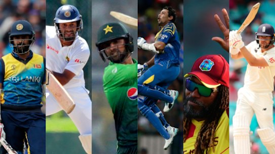 Left to right: Lahiru Thirimanne, Dimuth Karunaratne, Shoaib Malik, Tillakaratne Dilshan, Chris Gayle and Dawid Malan were all billed to be playing on Sunday.