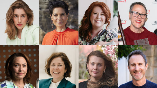 The resolvers: (top row) Nathalie Morris, Narelda Jacobs, Jane Harper, Brenda L. Croft, (bottom row) Lisa Millar, Suzanne Cotter, Clare Bowditch, Craig Silvey.