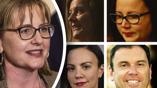 Jacinta Allan (main image) and (clockwise from top left) Sonya Kilkenny, Hariet Shing, Colin Brooks and Lizzie Blandthorn lead the list of Labor MP’s vying for a promotion in the reshuffle this weekend.