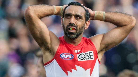 Adam Goodes during Sydney's 2015 qualifying final victory against Fremantle in Perth. 