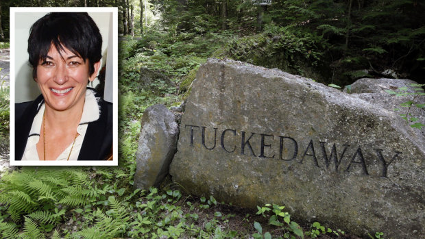 A "Tucked Away" sign marks the New Hampshire property where Ghislaine Maxwell was arrested.