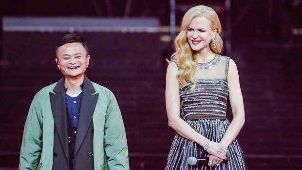 Alibaba founder Jack Ma, left, and Nicole Kidman at the launch of Alibaba "Single's Day" last year. 