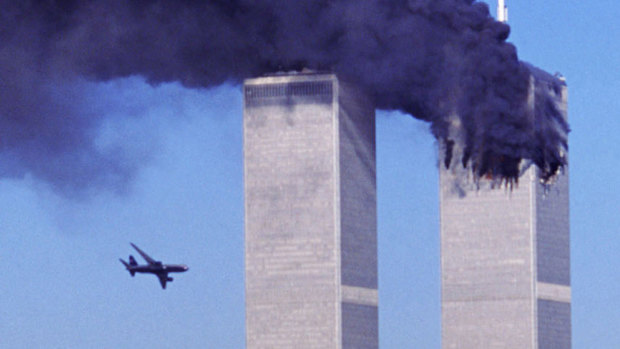 United Airlines Flight 175 moments before hitting the south tower of the World Trade Centre.