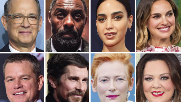 Attracted by the boom in overseas production: (from top left) Tom Hanks, Idris Elba, Melissa Barrera, Natalie Portman, Matt Damon, Christian Bale, Tilda Swinton and Melissa McCarthy.