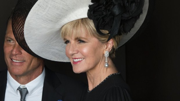 Foreign Minister Julie Bishop and her partner David Panton in the Lexus marquee. Photo by Jesse Marlow. .