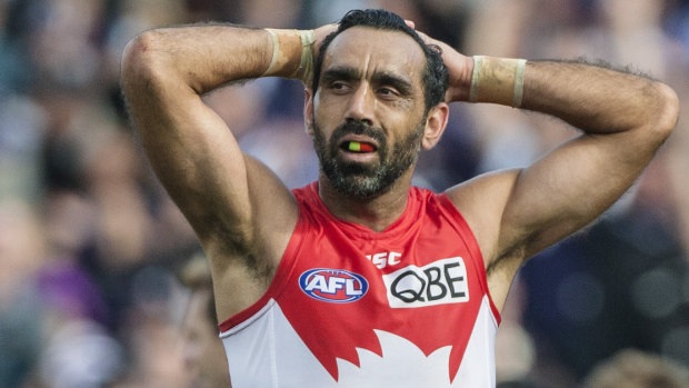 Adam Goodes during Sydney's 2015 qualifying final victory against Fremantle in Perth. 