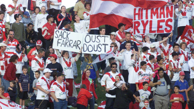 In no doubt where they stand: Dragons fans vent their frustrations at CEO Peter Doust.