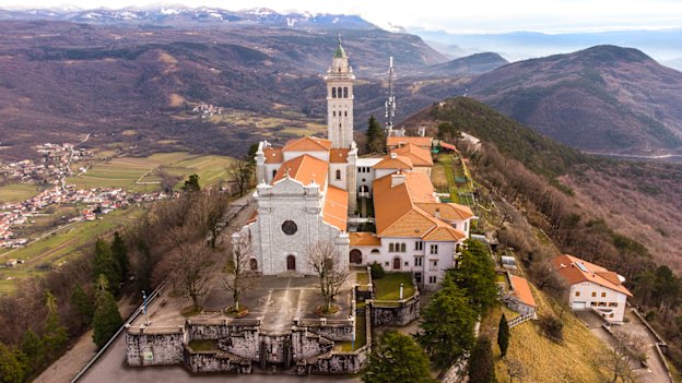 Sveta Gora, a mountaintop monastery above the town of Nova Gorica, looms over the Vipava Valley.