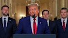 Secretary of Stare Marco Rubio (second from right) with US Vice President J.D. Vance (left), US President Donald Trump and Defence Secretary Pete Hegseth during an address to the American people on Sunday.