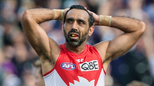 Adam Goodes during Sydney's 2015 qualifying final victory against Fremantle in Perth. 