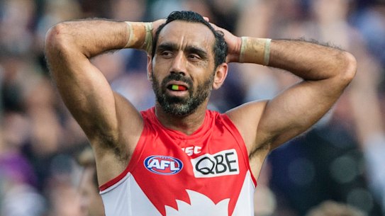 Adam Goodes during Sydney's 2015 qualifying final victory against Fremantle in Perth. 