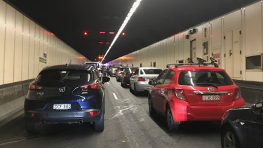 Traffic inside the tunnel was at a standstill after the car caught fire shortly after 6pm. 