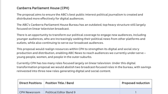 An internal document on the decision to cut the ABC’s political editor role.