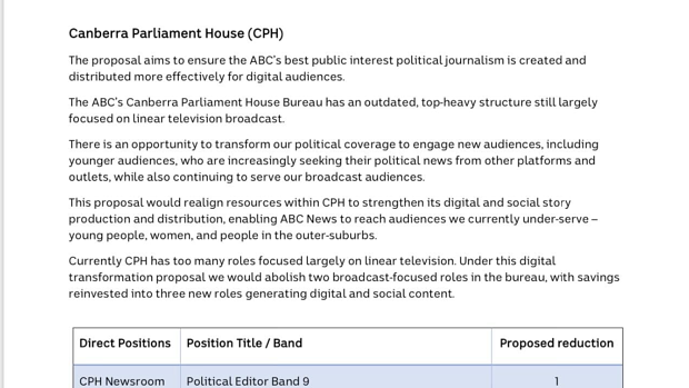 An internal document on the decision to cut the ABC’s political editor role.