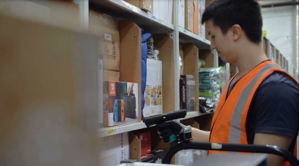 An Amazon worker at the Dandenong fulfillment centre.