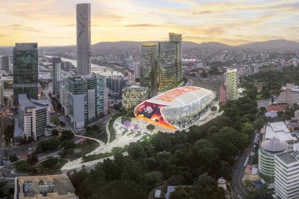 An artist’s impression of Brisbane Live, a proposed venue near Roma Street that could host Olympic events.