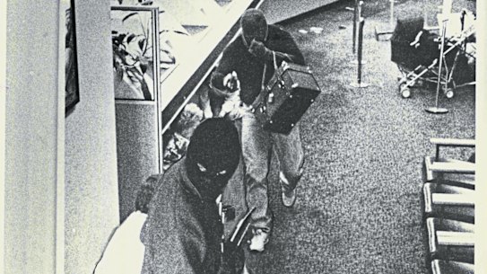 The scene of a Sydney bank robbery in 1987 – part of an era that had a growing number of bank branches, but little CCTV coverage. 