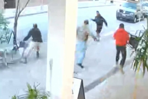 The 56-year-old, who was at his favourite coffee shop on his birthday, was left shocked and bleeding as witnesses gave chase to the random attacker up Pier Street.