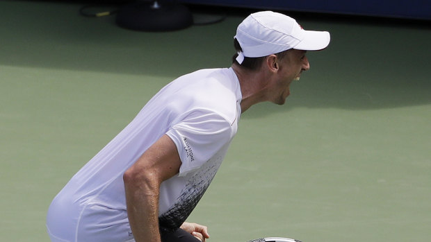 John Millman celebrates making it to the second week of the US Open.