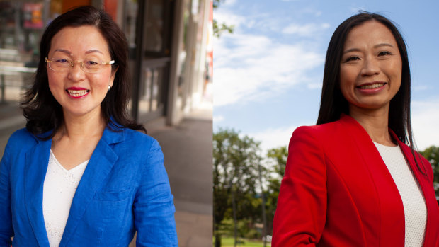 Gladys Liu (Liberal candidate) in her electorate of Chisholm in Victoria, Box Hill Central.
Right: Jennifer Yang (Labor candidate) in her electorate of Chisholm in Victoria. 