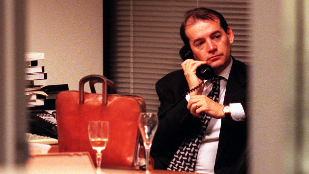 John Alexander in his office at <i>The Sydney Morning Herald</i> on the day he was sacked in 1998.