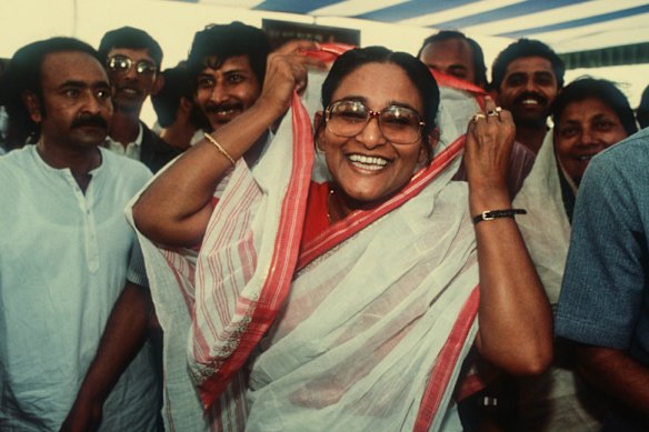 Sheikh Hasina during the 1991 parliamentary elections in Bangladesh.