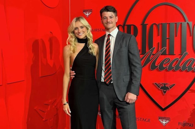 Bronte Thompson and Jaxon Prior at the 2025 Essendon B&F.