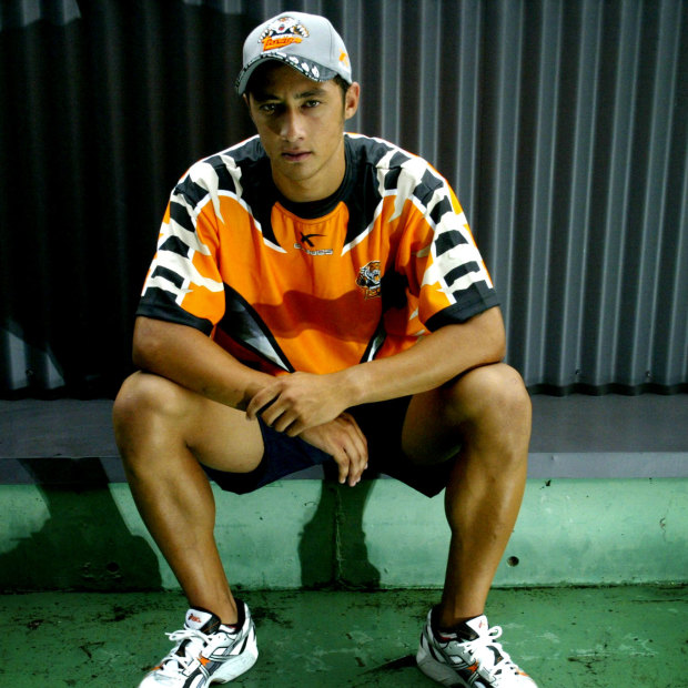 Benji Marshall after re-signing with the Wests Tigers following his NRL debut in 2003.