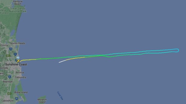 The route flown by a plane missing off Queensland’s Sunshine Coast.