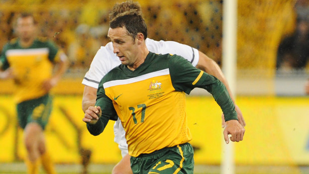 Scott McDonald in action for the Socceroos in 2010.