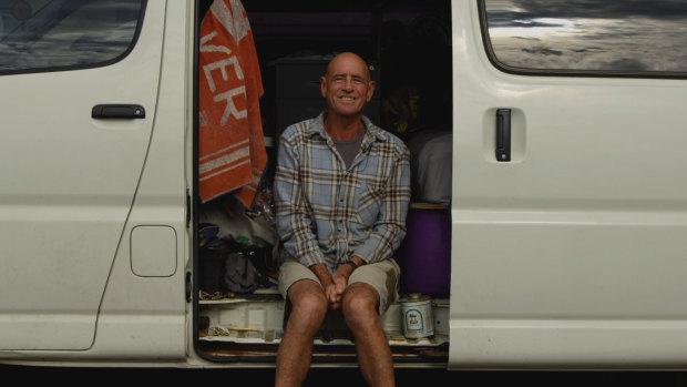 Bob Bevern at home in his van. 