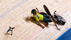Alex Porter fell heavily during the men’s team pursuit in Tokyo after the handlebars snapped off his bike.