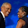 Former president Barack Obama with wife and former first lady Michelle at the Democratic convention in Chicago.