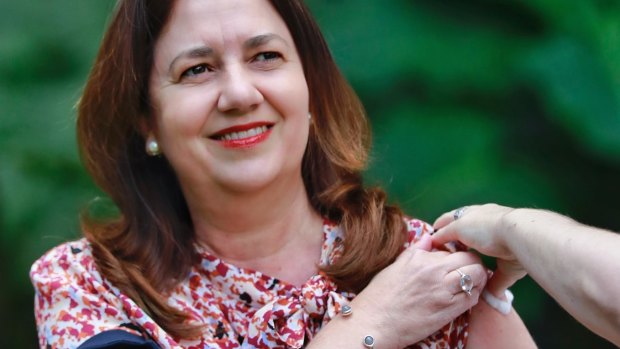 Queensland Premier Annastacia Palaszczuk gets her flu vaccine at State Parliament on Monday.