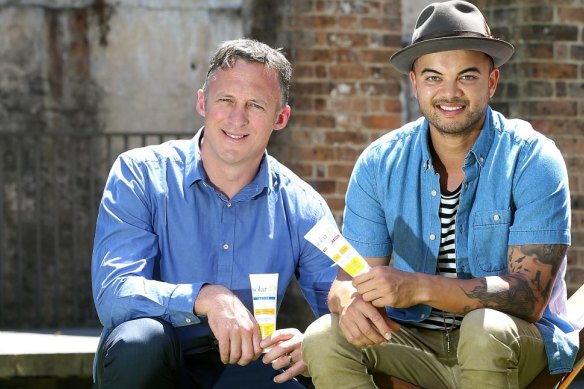 Happier times: Titus Day and Guy Sebastian in 2016.