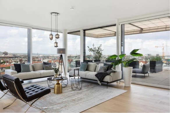 This penthouse apartment in Vienna has spectacular views of the city.