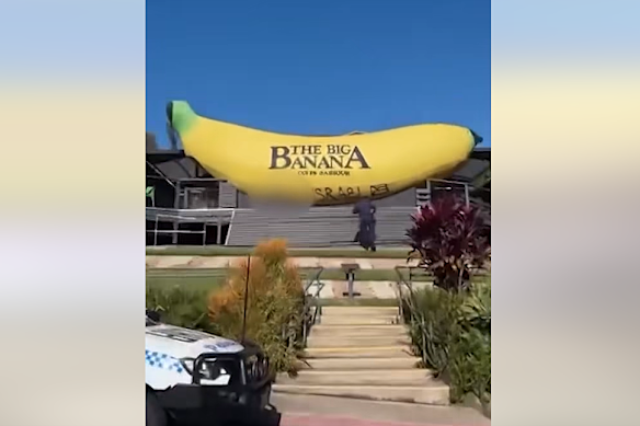 The Big Banana was vandalised with graffiti reading “f--- Israel”.