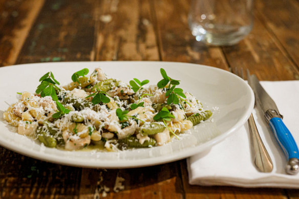 Cavatelli is made with wood sorrel that’s picked locally.