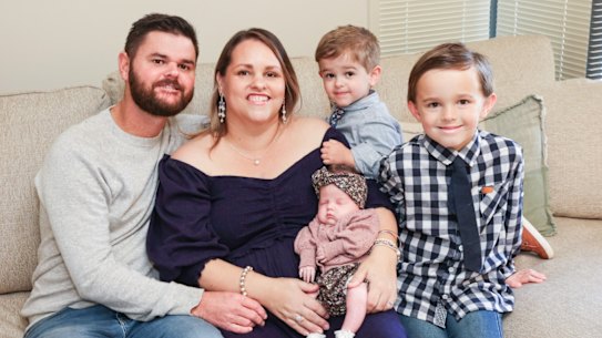 Queensland professional golfer Sam Eaves with wife Kimberly and children. Sam has played the Australian PGA after Kimberly was diagnosed with cancer a week after giving birth to their third child Josephine.
