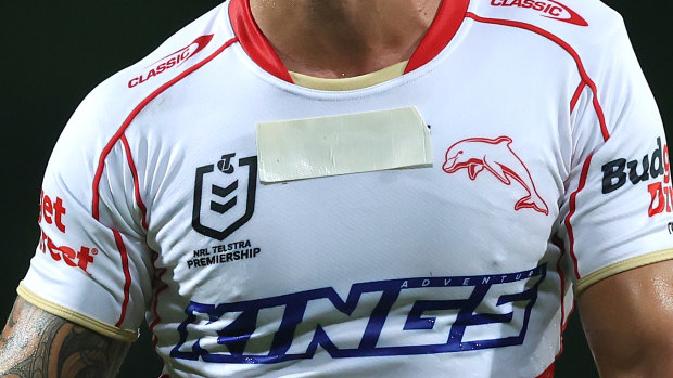 The Alternaleaf sponsorship was taped over by the Dolphins on Friday night in Darwin.