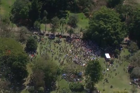 The rally began in the Botanic Gardens.