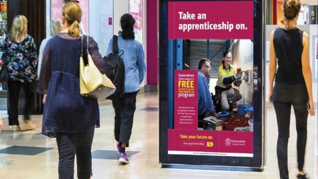 The apprenticeship message will be displayed in regional shopping centres over the next four months.