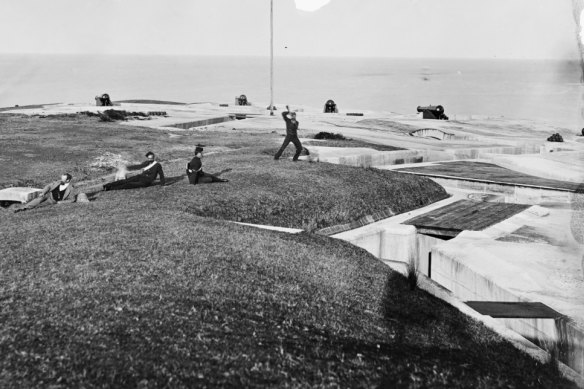 Not exactly action stations at the Middle Head fortifications in a photograph dating from 1870-1875.