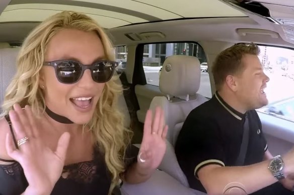 Britney Spears and James Corden on Carpool Karaoke.