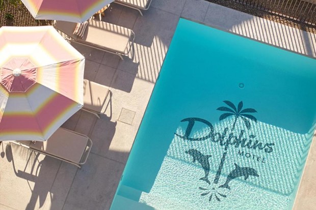 A charming themed pool at the Dolphins Motel in Mollymook.
